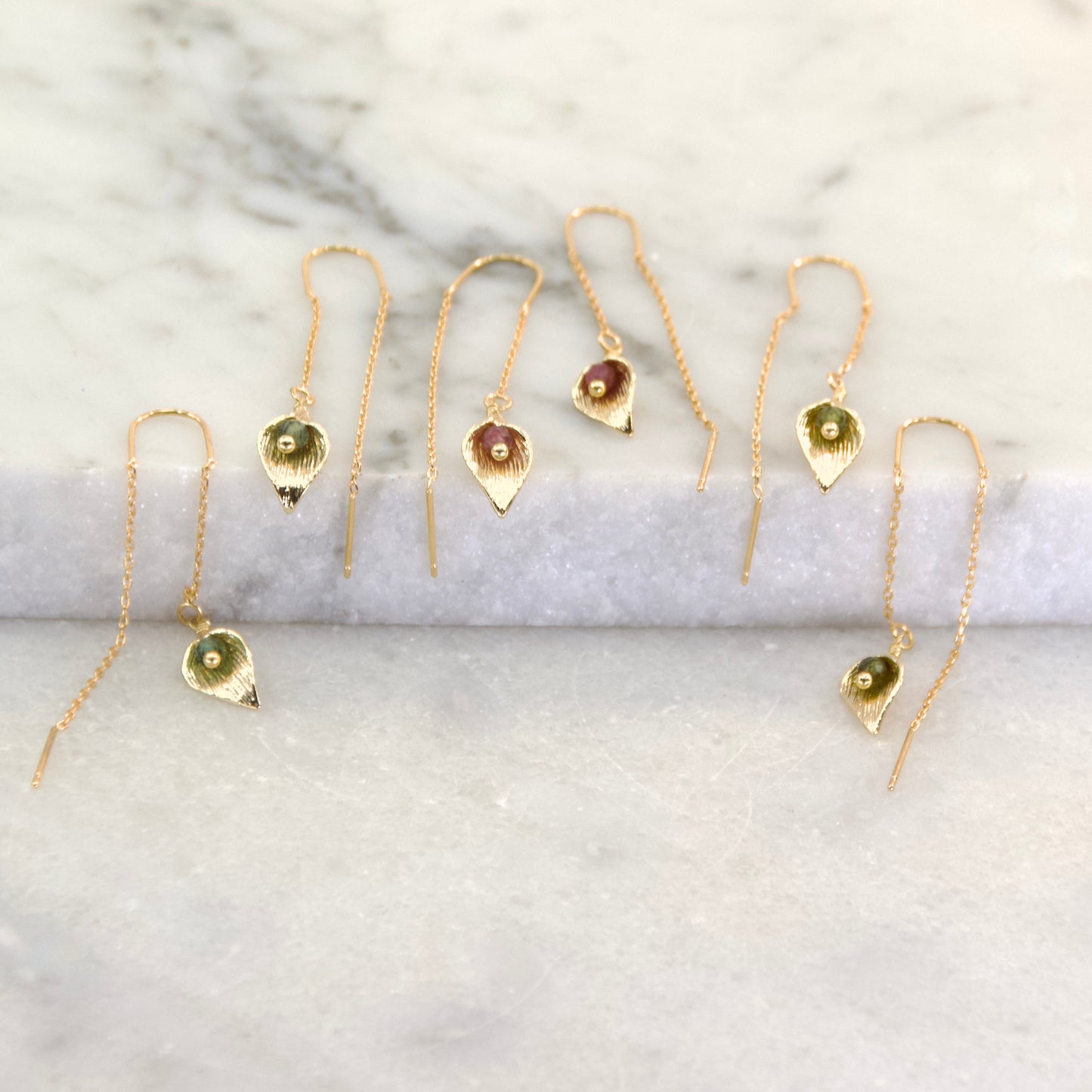 Divine Treasures Tourmaline + Lily Bar Thread Earring