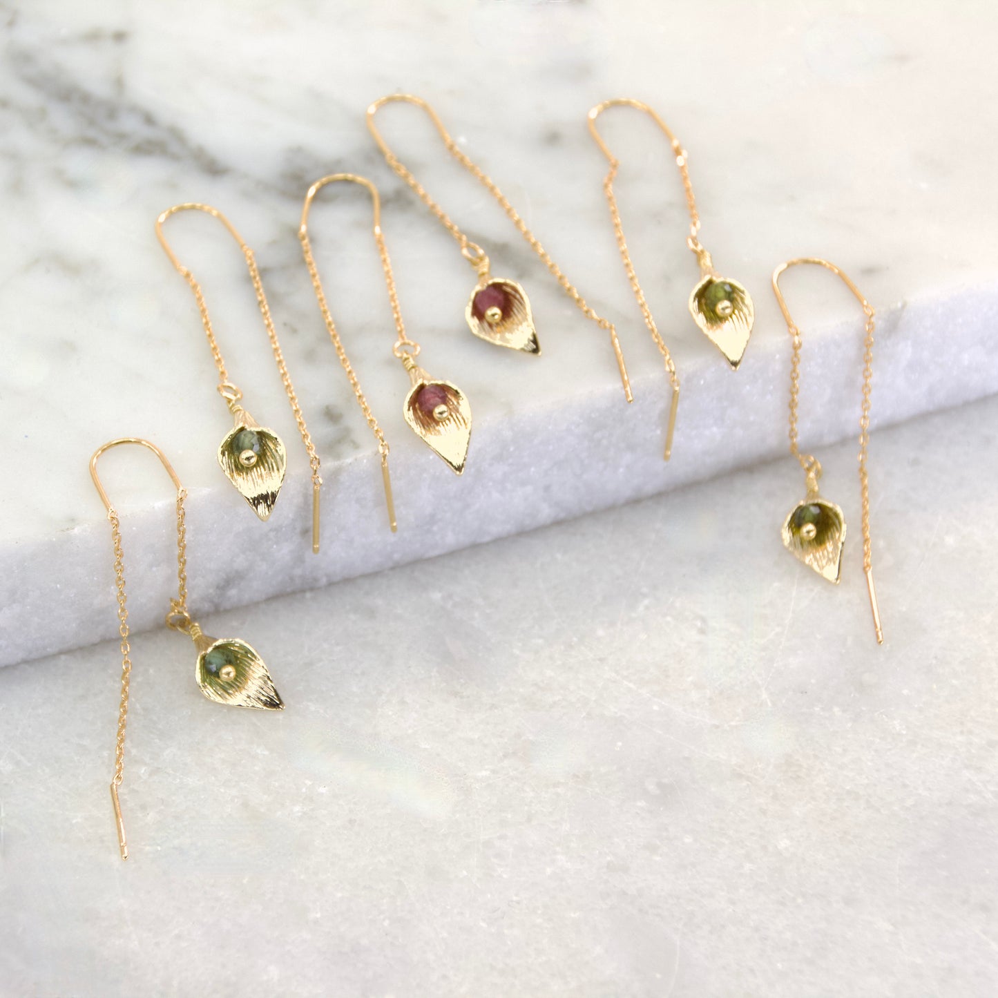 Divine Treasures Tourmaline + Lily Bar Thread Earring