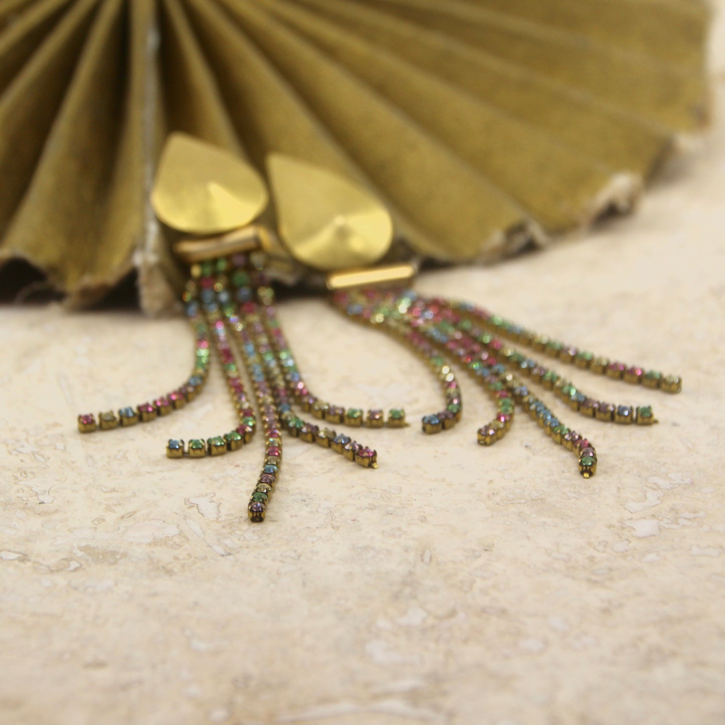 Divine Treasures Brass Drop Diamonte Chain Earring