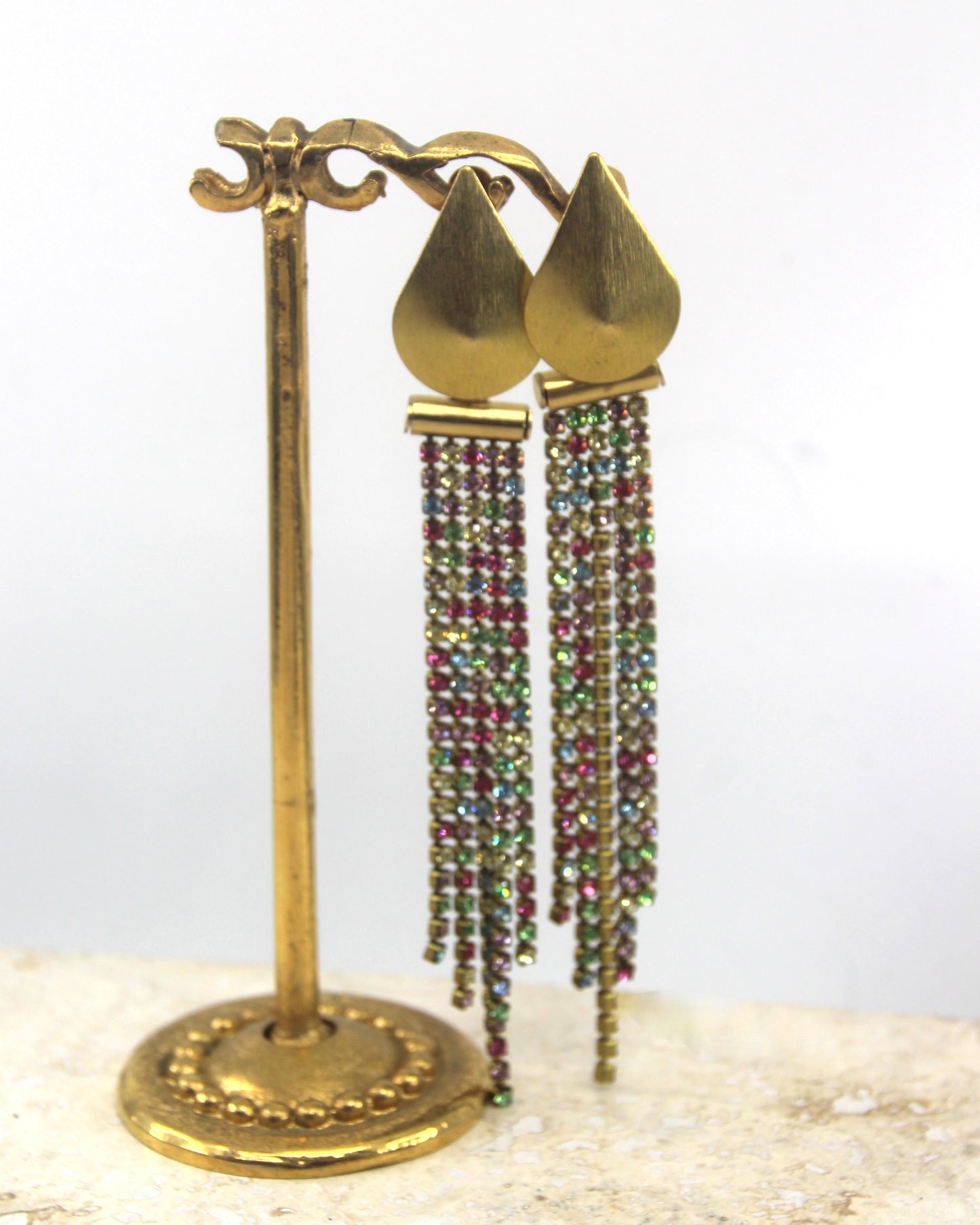 Divine Treasures Brass Drop Diamonte Chain Earring