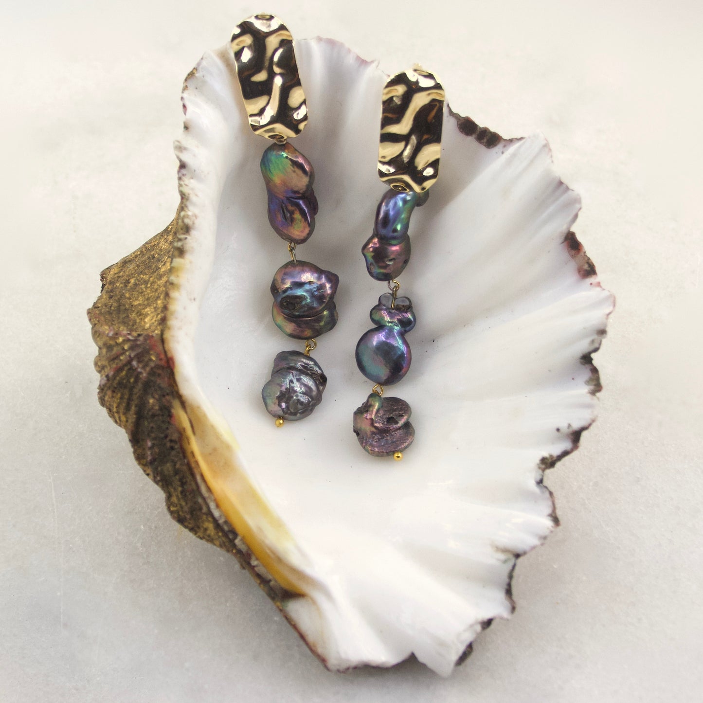 Empress of the Black Pearl Hammered Drop Earring