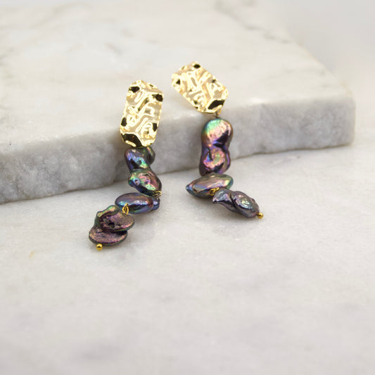Empress of the Black Pearl Hammered Drop Earring