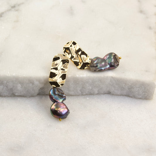 Empress of the Black Pearl Hammered Drop Earring