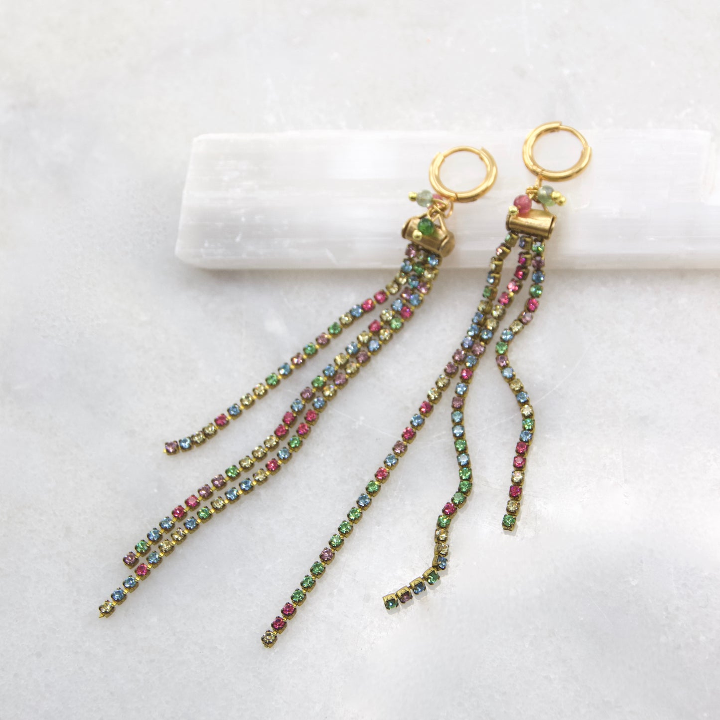 Divine Treasures Tourmaline + Diamonte Chain Earring