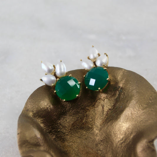 Secret Garden Green Onyx & Pearl Statement Earrings