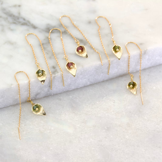 Divine Treasures Tourmaline + Lily Bar Thread Earring