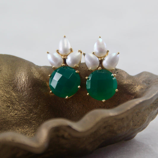 Secret Garden Green Onyx & Pearl Statement Earrings