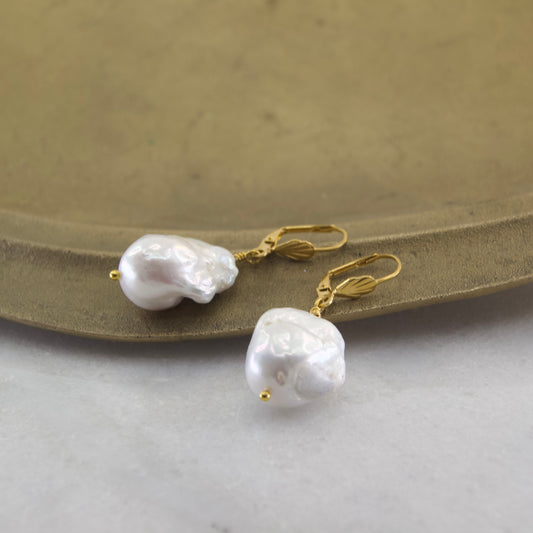 Fleur De Lis Baroque Freshwater Pearl Earring