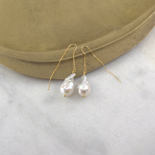 Baroque Freshwater Pearl Thread & Bar Earring