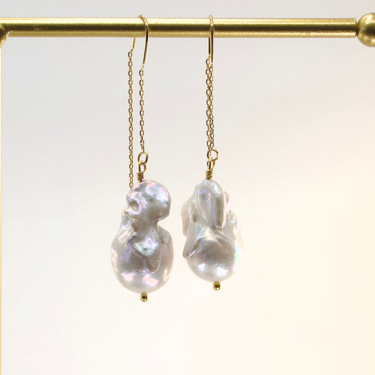 Baroque Freshwater Pearl Thread & Bar Earring