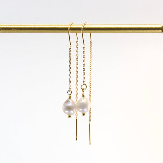 Baroque Freshwater Pearl Thread & Bar Earring