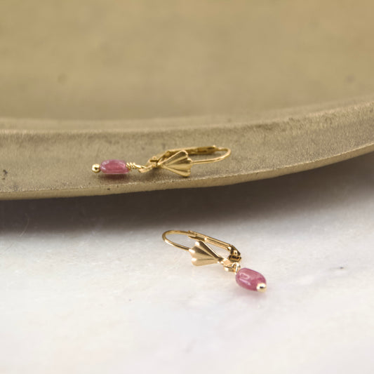 Pink Tourmaline Stone Fleur Di Lys Earring