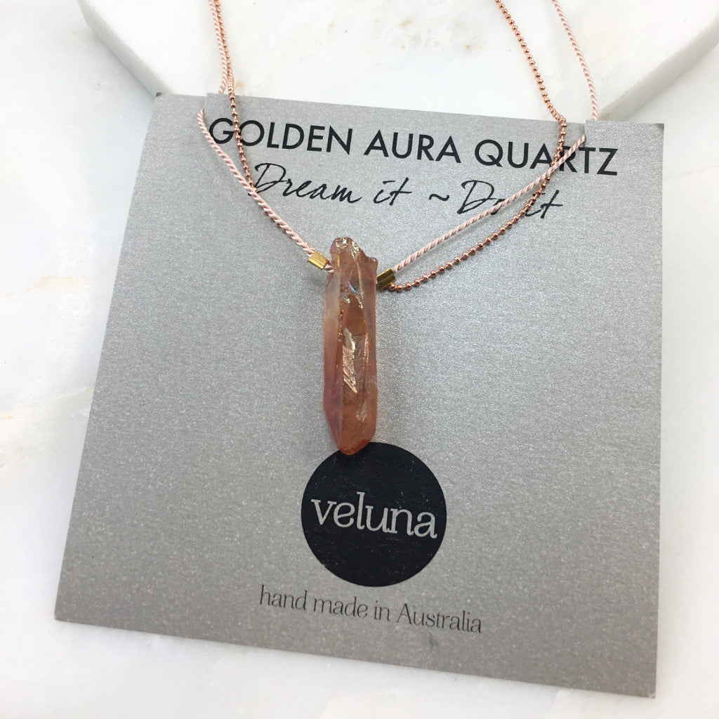 Spectrum Gold Aura Quartz Chain & Thread Necklace