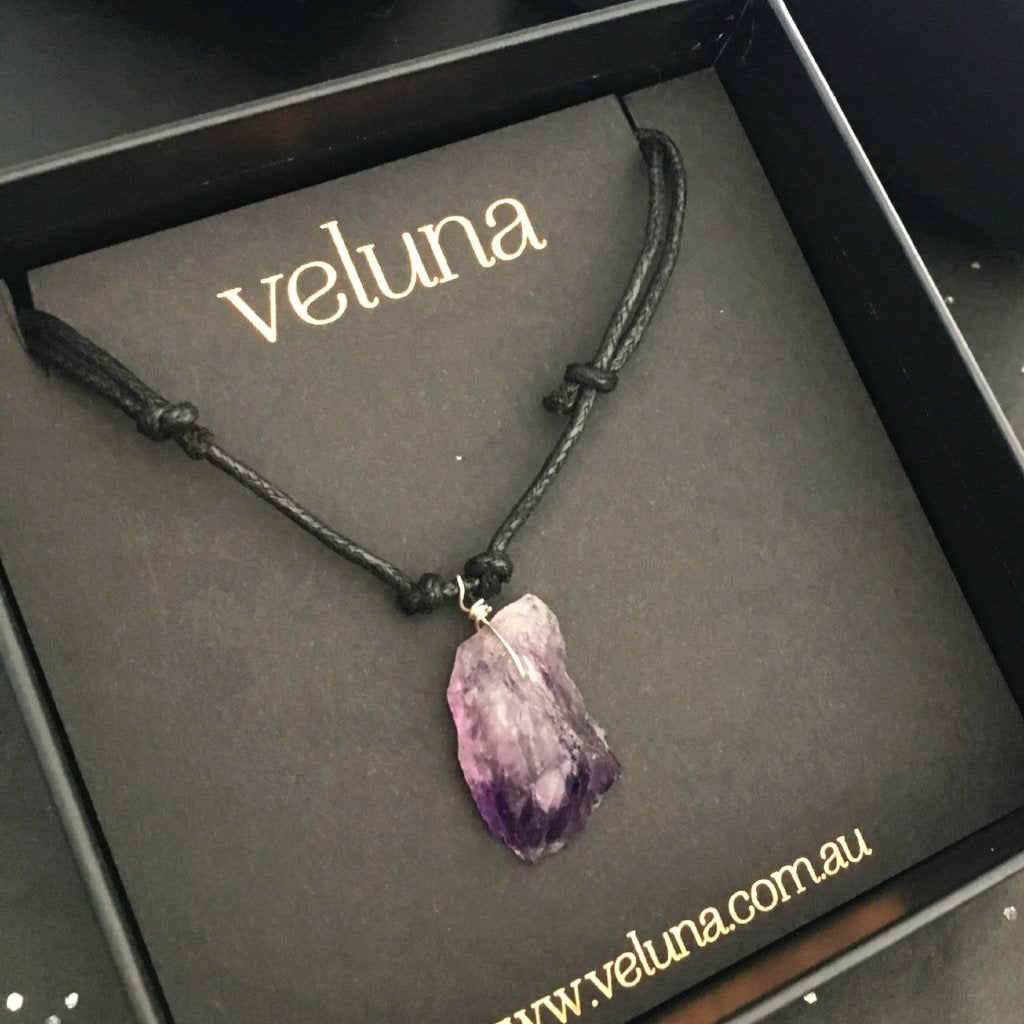Love from a Stone Amethyst Corded Pendant