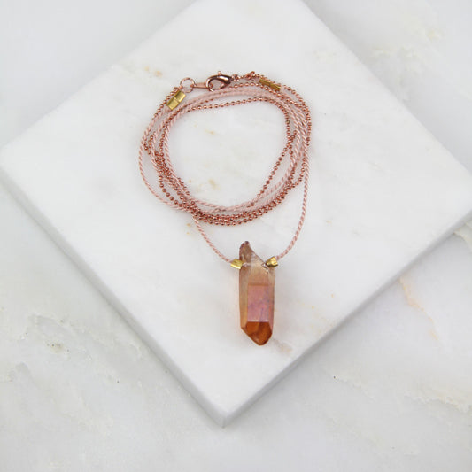 Spectrum Gold Aura Quartz Chain & Thread Necklace