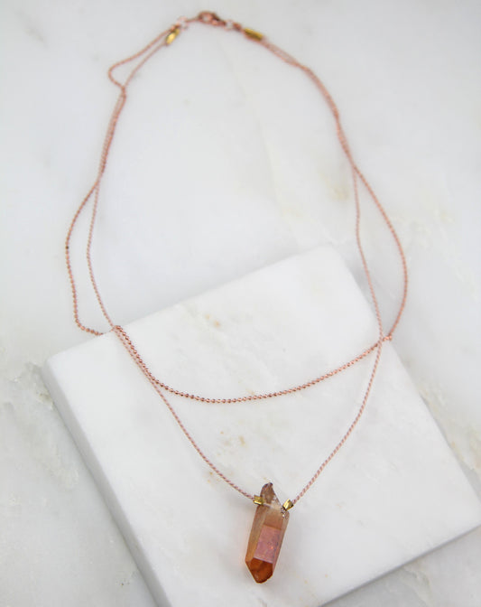 Spectrum Gold Aura Quartz Chain & Thread Necklace