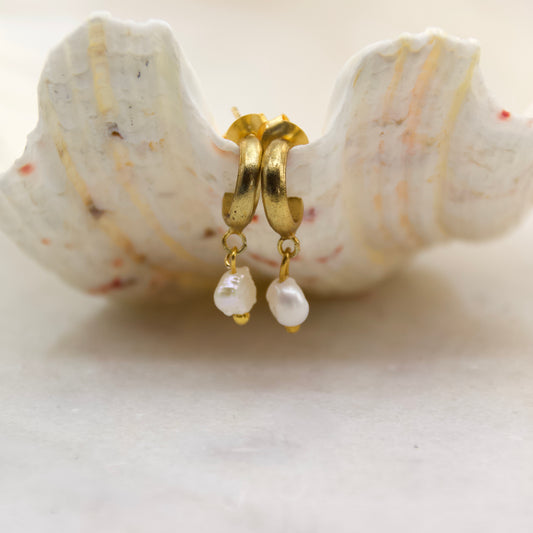 Golden Age Pearl Huggie Hoop