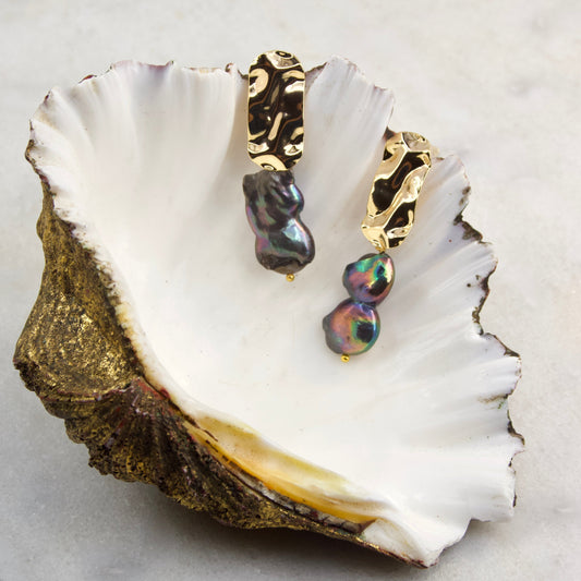 Empress of the Black Pearl Hammered Drop Earring