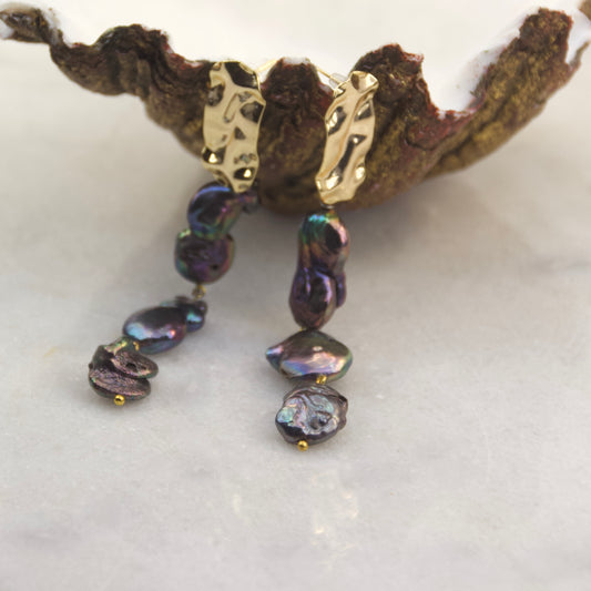 Empress of the Black Pearl Hammered Drop Earring