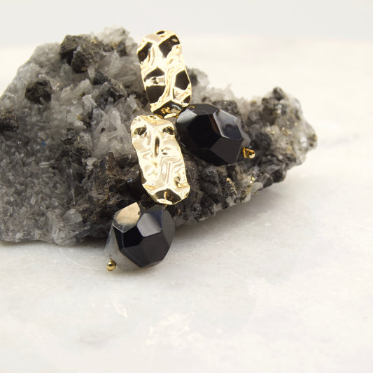 Lunar Agate & Quartz Hammered Stud earring