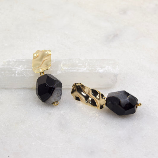 Lunar Agate & Quartz Hammered Stud earring