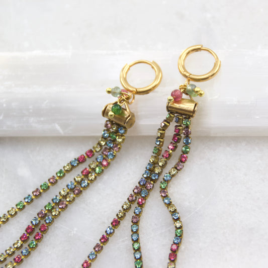 Divine Treasures Tourmaline + Diamonte Chain Earring